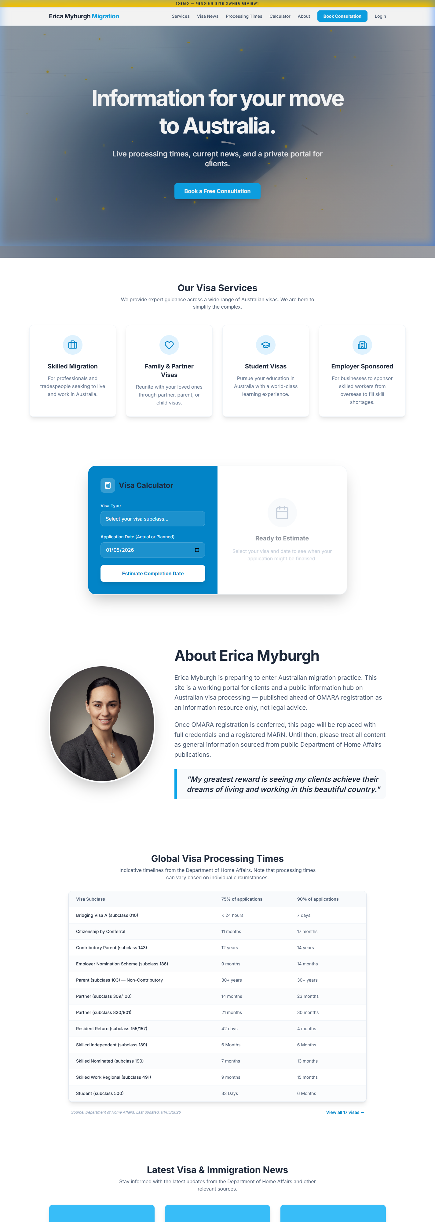 Erica Migration Portal screenshot